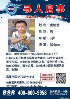 【寻人启事】图中唐铭浩于2025年08月04日上午11:00左右在桂林市临桂区大律街154号附近走失 - 铁岭28生活网 tl.28life.com